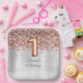 バラ金ゴールドシルバー1歳の誕生日パーティー ペーパープレート (パーティー)