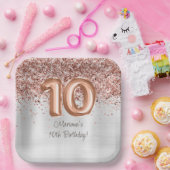 バラ金ゴールドシルバー10thバースデーパーティー ペーパープレート (パーティー)