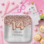 バラ金ゴールドシルバー14thバースデーパーティー ペーパープレート (パーティー)