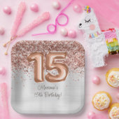 バラ金ゴールドシルバー15thバースデーパーティー ペーパープレート (パーティー)