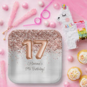 バラ金ゴールドシルバー17thバースデーパーティー ペーパープレート (パーティー)