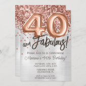 バラ金ゴールドシルバー40th誕生日パーティの招待状 招待状 (正面/裏面)