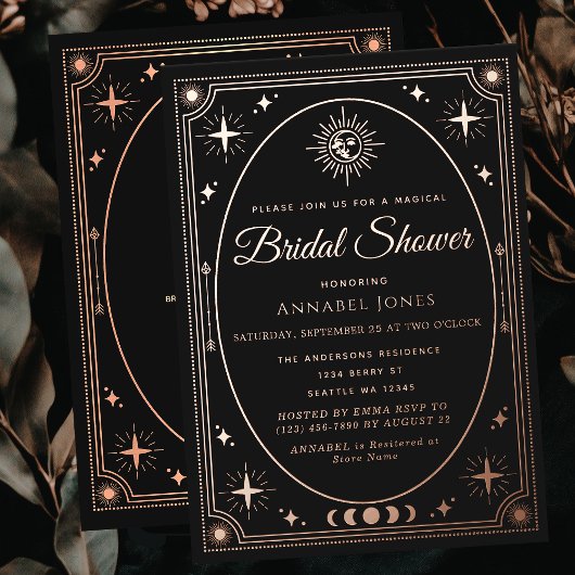 バラ金ゴールドシレンジブラックタロットカードブライダルシャワー 箔招待状