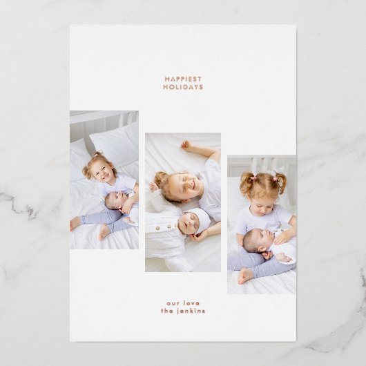 バラ金ゴールドシンプルクリスマス3フォトフレーム 箔シーズンカード (正面)