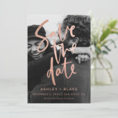 バラ金ゴールドシンプル手書き書道写真 セーブザデート (スタンド正面)