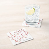 バラ金ゴールドシンプル書道メリークリスマス スクエアペーパーコースター (インサイチュ)