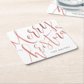 バラ金ゴールドシンプル書道メリークリスマス スクエアペーパーコースター (アングル)