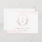 バラ金ゴールドシンプル植物冠モノグラム結婚ズ サンキューカード (正面/裏面)