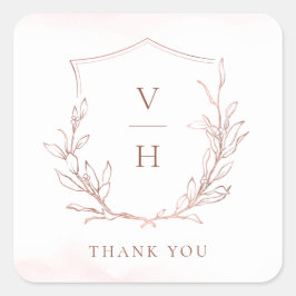 バラ金ゴールドシンプル植物冠モノグラム結婚ズ スクエアシール