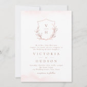 バラ金ゴールドシンプル植物冠モノグラム結婚ズ 招待状 (正面)