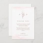 バラ金ゴールドシンプル植物型葉モノグラ結婚ム型 サンキューカード (正面/裏面)