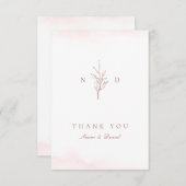 バラ金ゴールドシンプル植物性モノグラ結婚ム感謝していズ サンキューカード (正面/裏面)