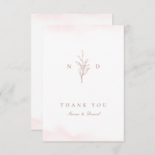 バラ金ゴールドシンプル植物性モノグラ結婚ム感謝していズ サンキューカード (正面/裏面)