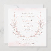バラ金ゴールドシンプル植物性リース素朴結婚性 招待状 (正面)