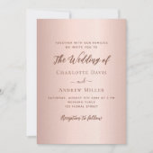 バラ金ゴールドシンプルQRコードRSVPラグジュアリー結婚ズ 招待状 (正面)