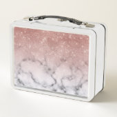 バラ金ゴールドシークイングリッターホワイトマーブルグラデーション メタルランチボックス (裏面)