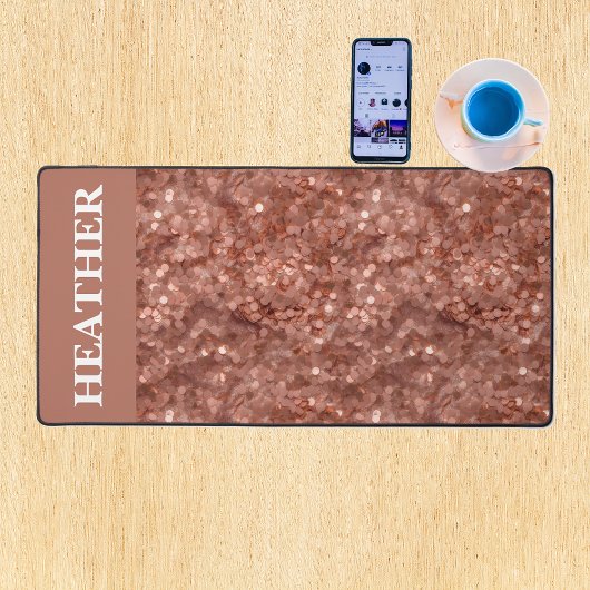 バラ金ゴールドシークイングリッターモノグラム名 デスクマット