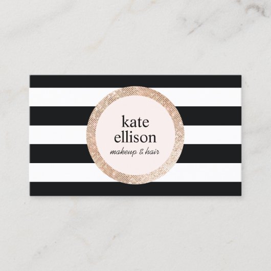 バラ金ゴールドシークイン白黒ストライプの美しいサロン 名刺 (正面)