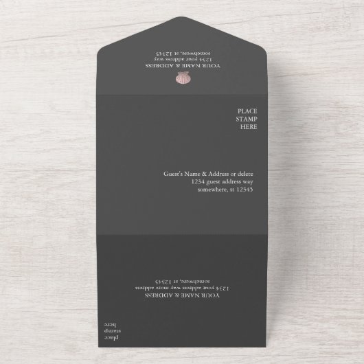 バラ金ゴールドシーセルエレガント海ビーチグレー オールインワン招待状 (外側)