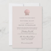 バラ金ゴールドシーセルエレガント海ビーチ結婚式 招待状 (正面)