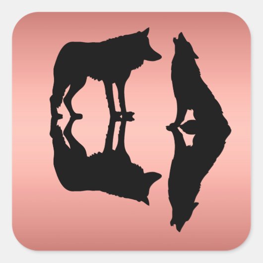 バラ金ゴールドシールの狼の色のシルエット スクエアシール (正面)