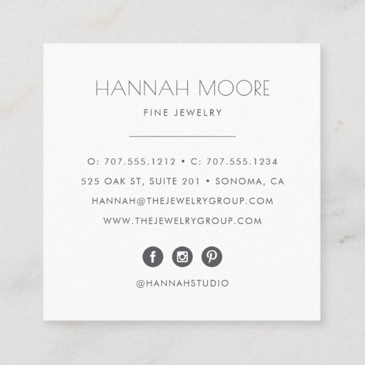 バラ金ゴールドジェムストーンモノグラムジュエラーロゴ スクエア名刺 (裏面)