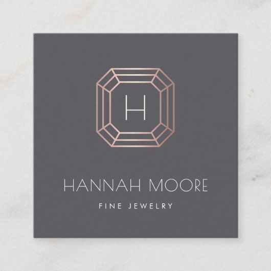 バラ金ゴールドジェムストーンモノグラムジュエラーロゴ スクエア名刺 (正面)