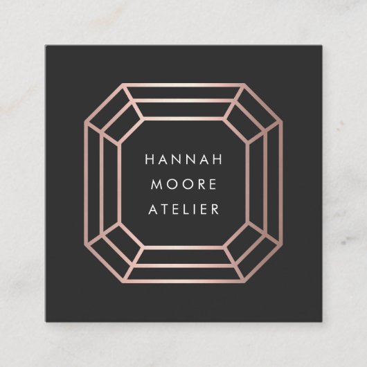 バラ金ゴールドジェムストーンロゴ |ジュエリーデザイン スクエア名刺 (正面)