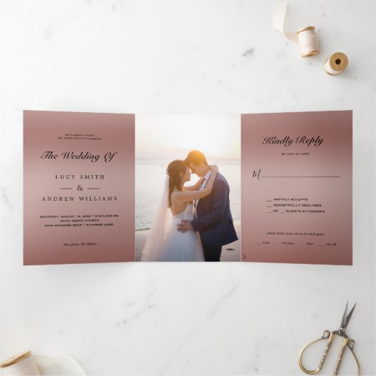 バラ金ゴールドジュエルジェムボウQRコード結婚ズ 三つ折り招待状 (内部)