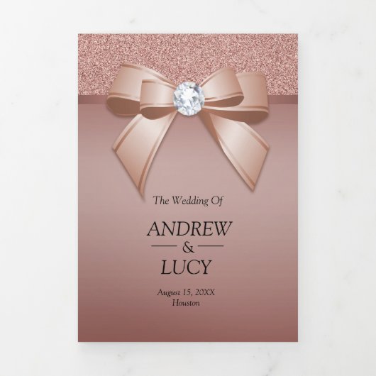 バラ金ゴールドジュエルジェムボウQRコード結婚ズ 三つ折り招待状 (カバー)