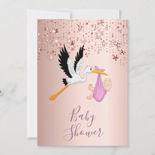 バラ金ゴールドスきらめくターズ女の子の赤ちゃんシャワー 招待状 (正面)