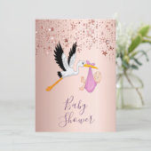 バラ金ゴールドスきらめくターズ女の子の赤ちゃんシャワー 招待状 (スタンド正面)