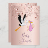 バラ金ゴールドスきらめくターズ女の子の赤ちゃんシャワー 招待状 (正面/裏面)