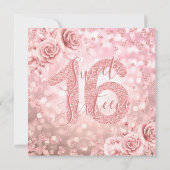 バラ金ゴールドスイート16誕生日グリッターライトフローラ 招待状 (裏面)