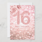 バラ金ゴールドスイート16誕生日グリッターライトフローラ 招待状 (正面)