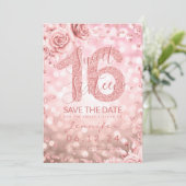 バラ金ゴールドスイート16誕生日グリッターライトフローラ 招待状 (スタンド正面)