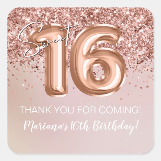 バラ金ゴールドスウィート16バースデーパーティーの好意 スクエアシール (正面)