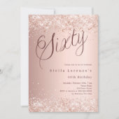 バラ金ゴールドスエレガントクリプト紙吹雪60歳の誕生日 招待状 (正面)