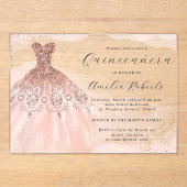 バラ金ゴールドスエレガントパークルドレスキンセアニェラ アクリル招待状 (正面)