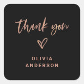 バラ金ゴールドスクリプトと黒のハート | サンキュー スクエアシール (正面)