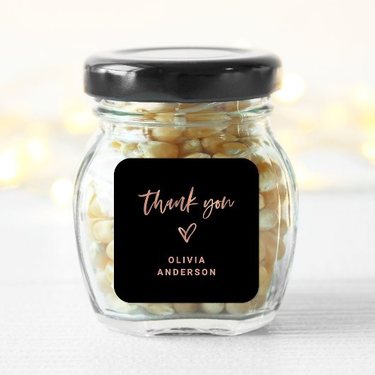 バラ金ゴールドスクリプトと黒のハート | サンキュー スクエアシール