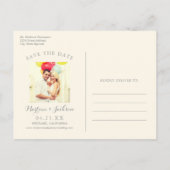 バラ金ゴールドスクリプトオーバーレイフォト日付の保存アイボリー 案内ポストカード (裏面)