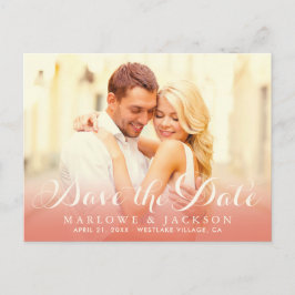 バラ金ゴールドスクリプトオーバーレイフォト日付の保存アイボリー 案内ポストカード