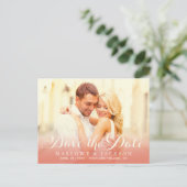 バラ金ゴールドスクリプトオーバーレイフォト日付の保存アイボリー 案内ポストカード (スタンド正面)