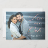 バラ金ゴールドスクリプトオーバーレイ写真日付を保存 マグネット招待状 (正面)