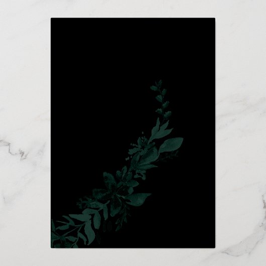 バラ金ゴールドスクリプトタイポグラフィフローラ結婚写真 箔招待状 (裏面)