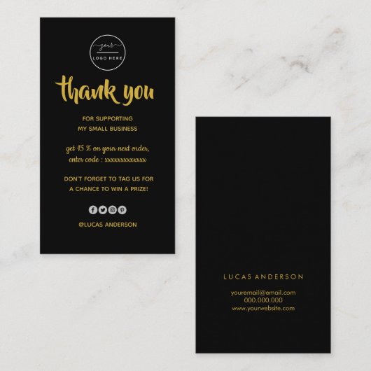 バラ金ゴールドスクリプトハートブラックロゴ感謝していの順序  名刺 (正面/裏面)