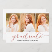 バラ金ゴールドスクリプトフォトコラージュ | 卒業党 招待状 (正面/裏面)