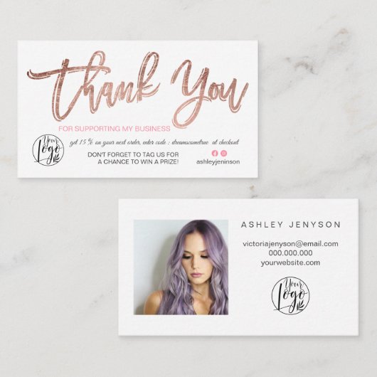 バラ金ゴールドスクリプトフォトロゴの感謝してい順序 名刺 (正面/裏面)