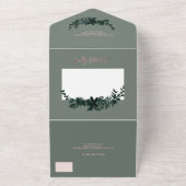 バラ金ゴールドスクリプトフローラセージ緑のエレガントな結婚式 オールインワン招待状 (外側)